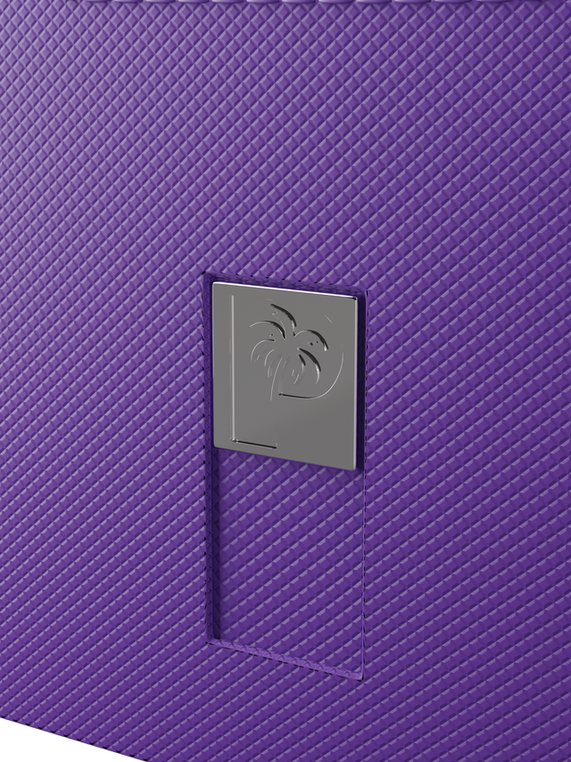 purple deck box holding 100 double-sleeved cards