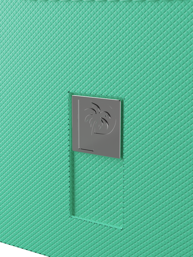 Turquoise deck box holding 100 double-sleeved cards