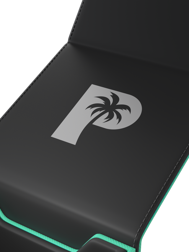 Palms Off Gaming turquoise TCG deck box with magnetic closure