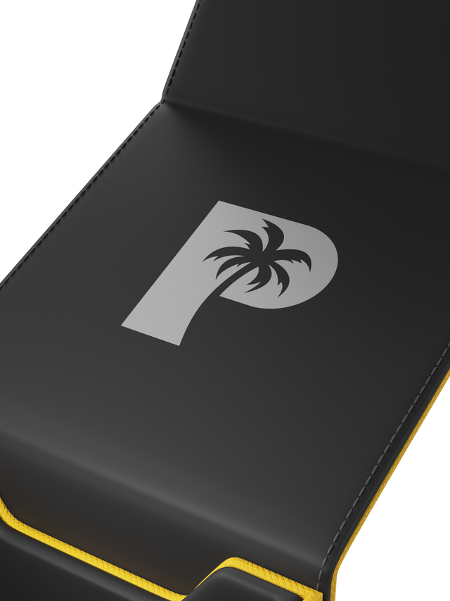 Palms Off Gaming yellow TCG deck box with magnetic closure