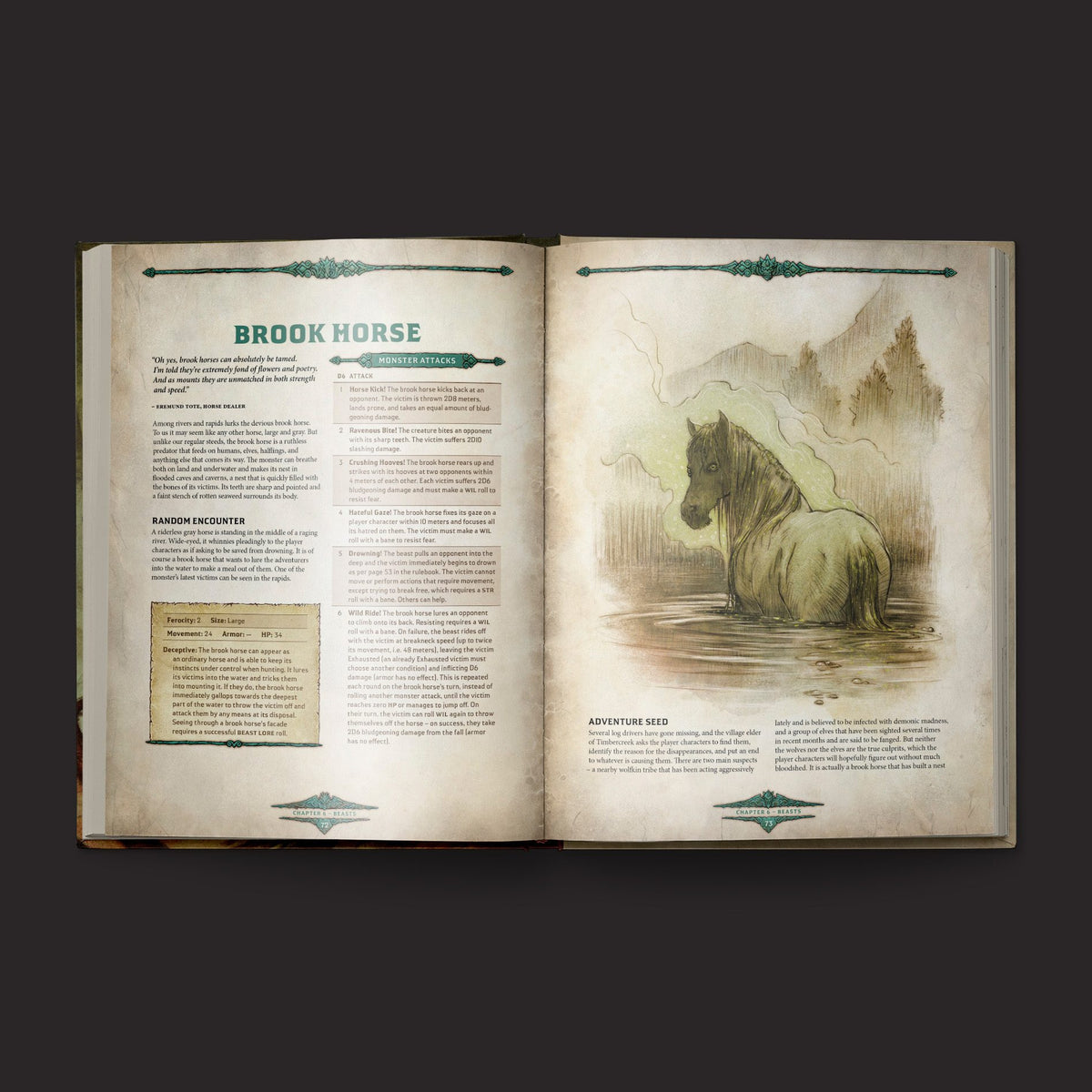 Dragonbane Bestiary interior rules and artwork spread 2