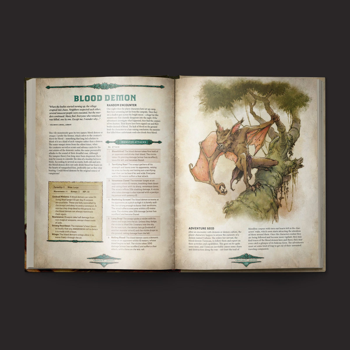 Dragonbane Bestiary interior rules and artwork spread 6