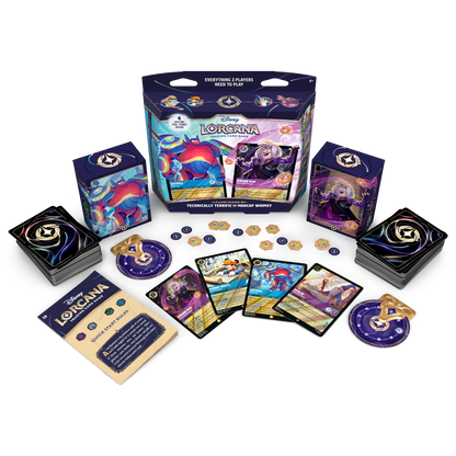 Disney Lorcana Hyperia City Two Player Starter Set contents displayed