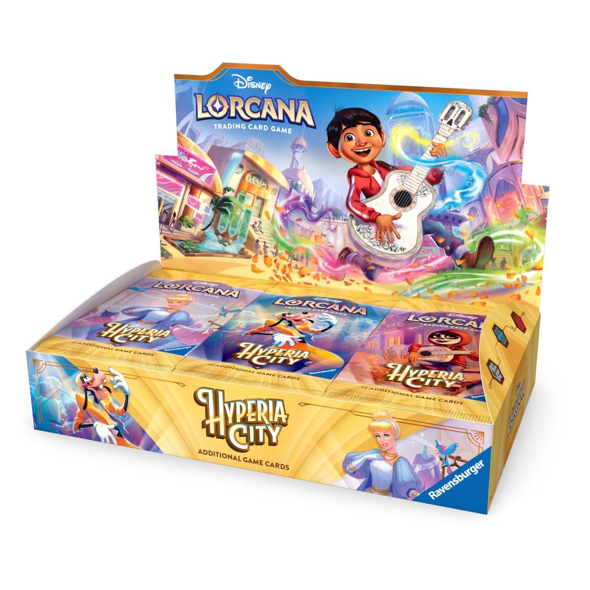 Disney Lorcana Hyperia City booster box open display front angled view