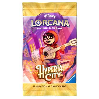 Disney Lorcana Hyperia City Miguel booster pack artwork from Pixar Coco