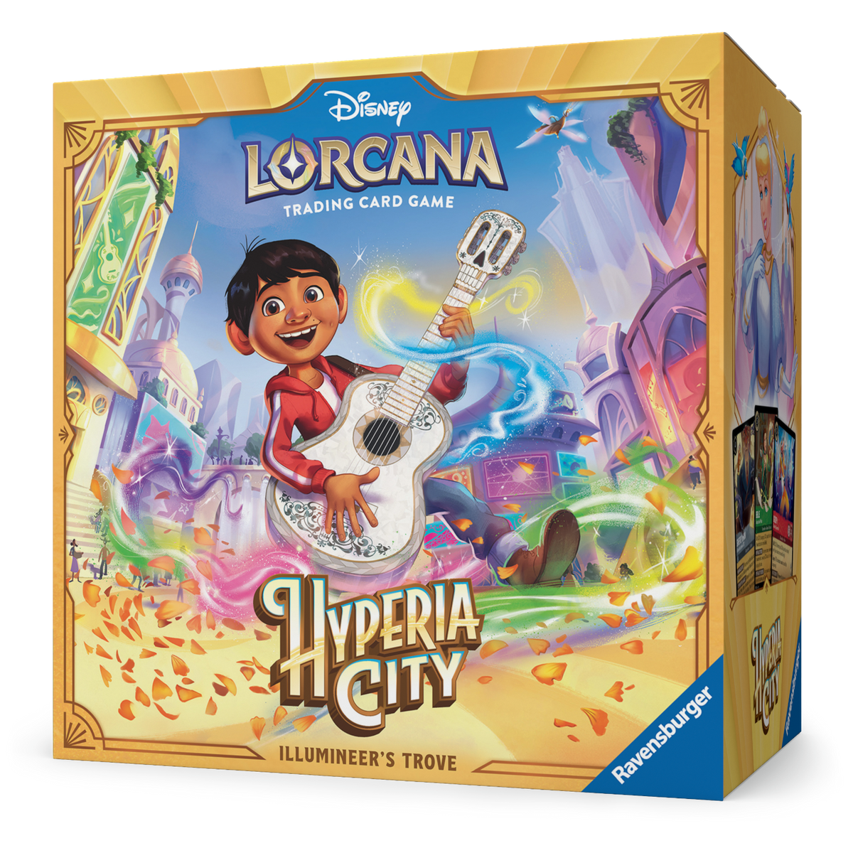 Disney Lorcana Hyperia City Illumineer’s Trove outer box front angled view