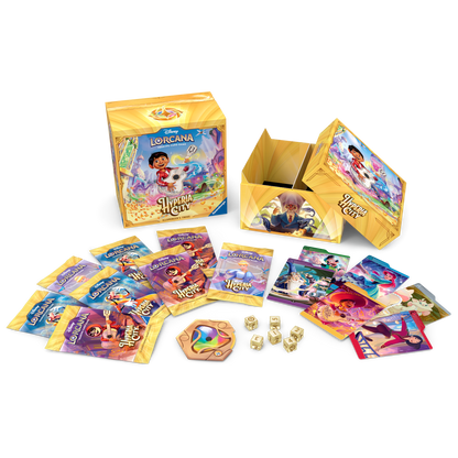 Disney Lorcana Hyperia City Illumineer’s Trove contents laid out