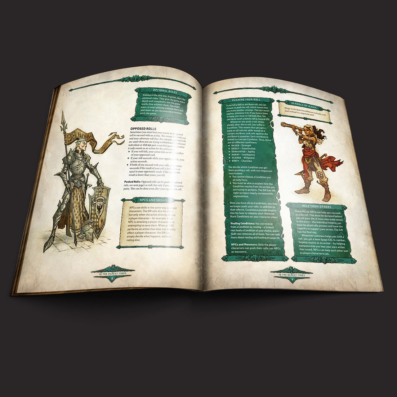 Dragonbane Core Set interior rules and artwork spread 3