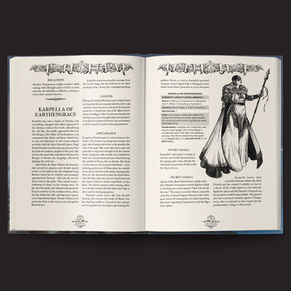 Forbidden Lands RPG Alderland illustrated kingdom setting spread