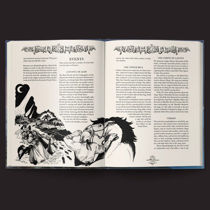 Forbidden Lands RPG Alderland interior rules and artwork spread