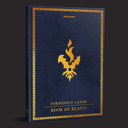 Forbidden Lands RPG, Book of Beasts front cover and product presentation