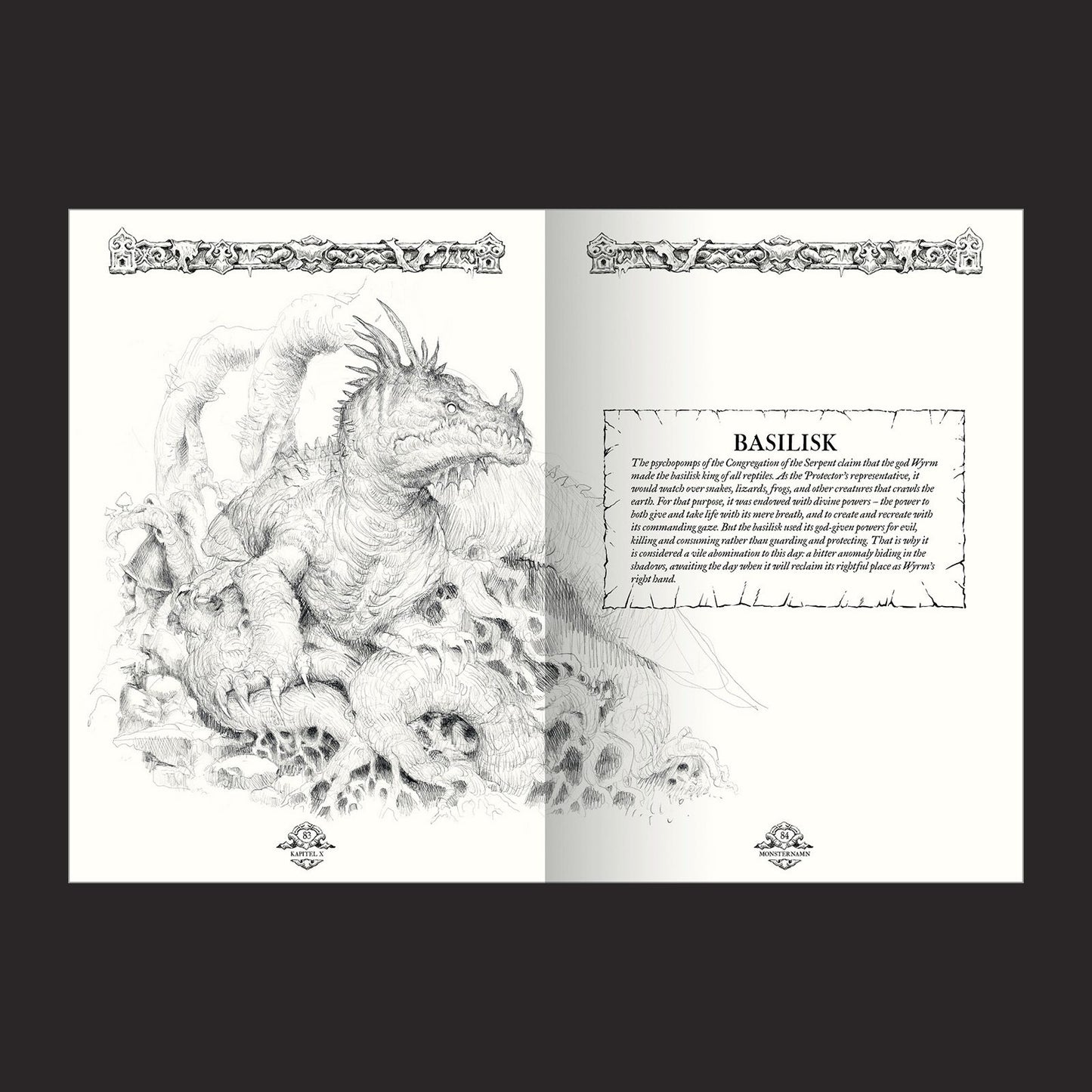 Forbidden Lands RPG, Book of Beasts interior page spread 1 to 1