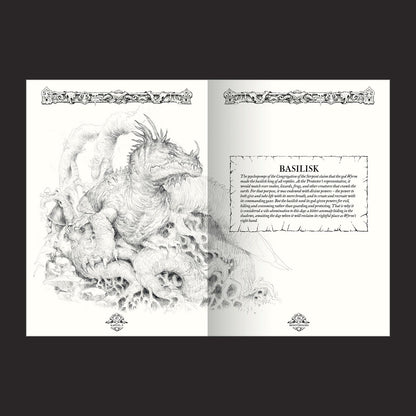 Forbidden Lands RPG, Book of Beasts interior page spread 1 to 1