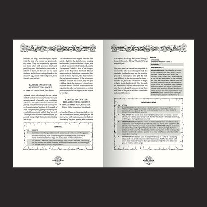 Forbidden Lands RPG, Book of Beasts interior rules and artwork spread 2
