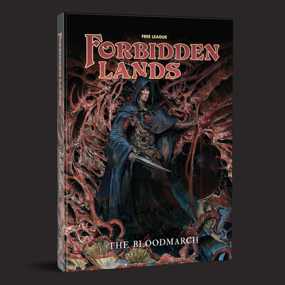 Forbidden Lands RPG, The Bloodmarch front cover and product presentation