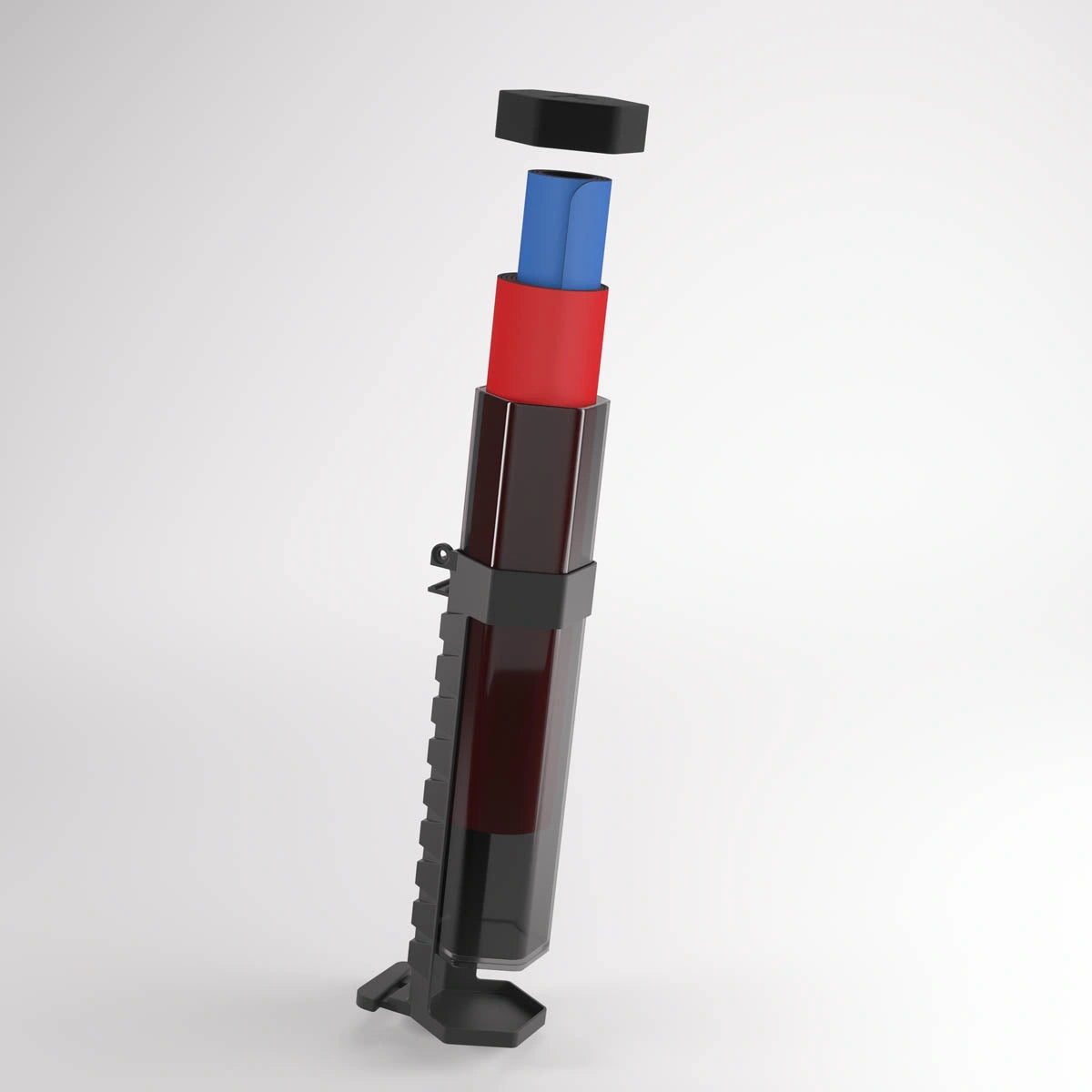Black Tube Holder demonstrating two rolled playmats inside a tube