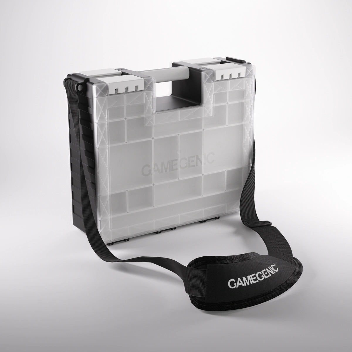 Portable tabletop gaming case with shoulder strap