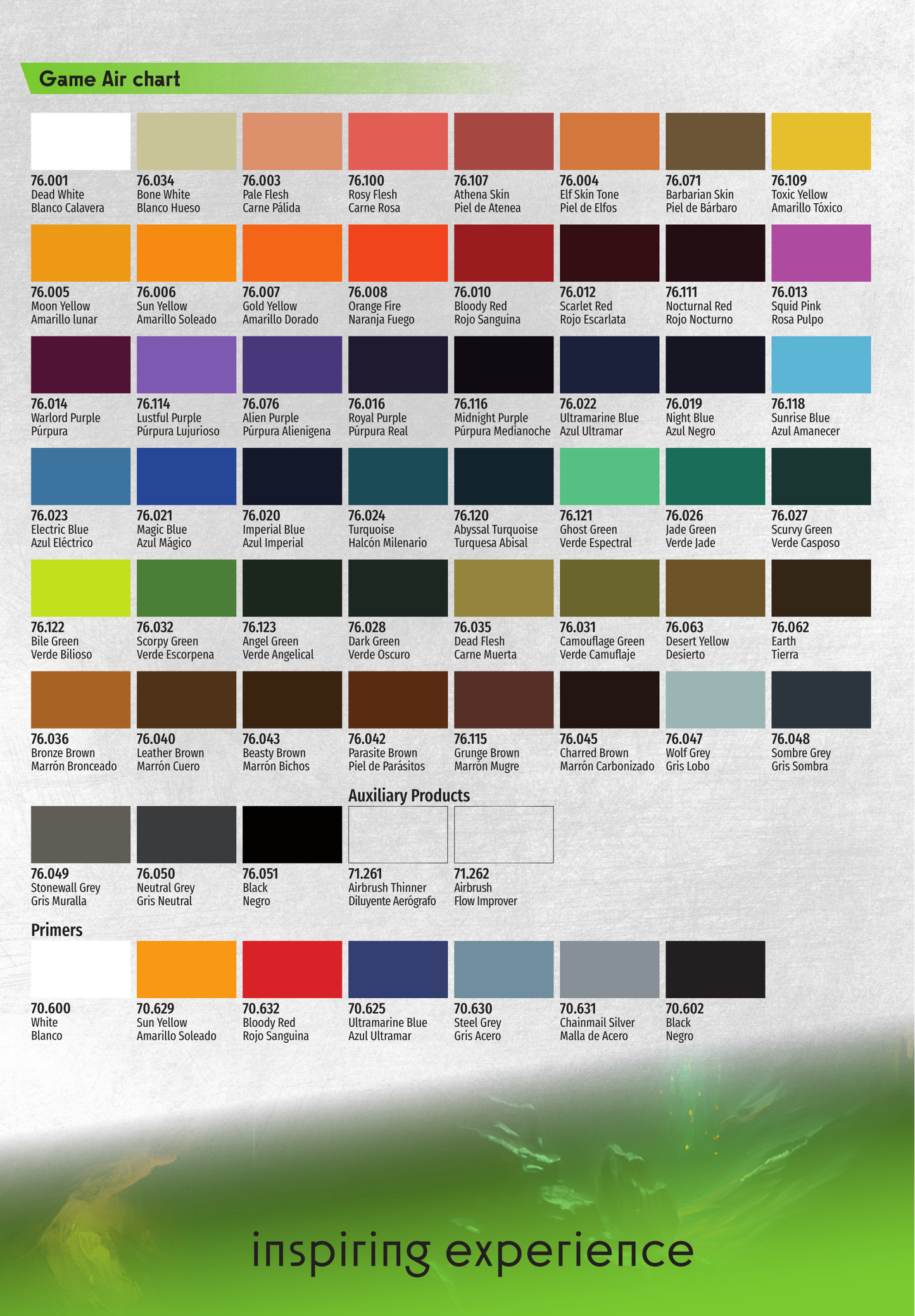 Vallejo Game Air complete paint colour chart