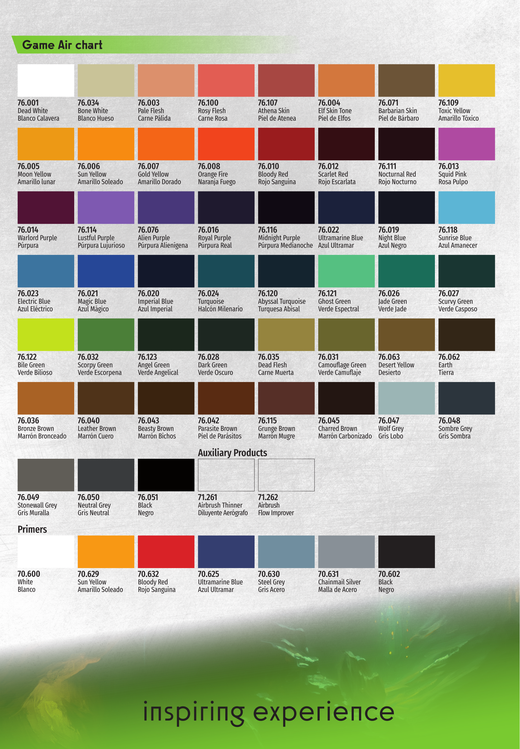 Vallejo Game Air complete paint colour chart