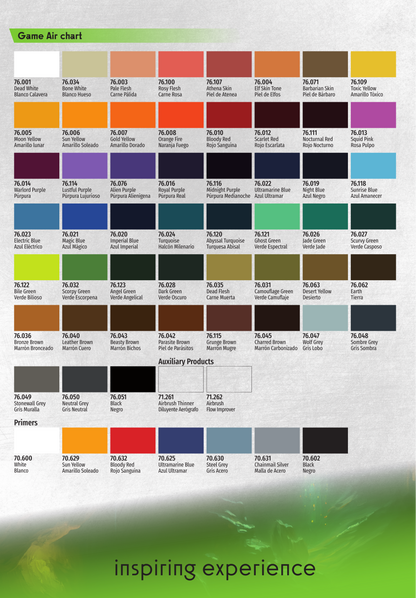 Vallejo Game Air complete paint colour chart