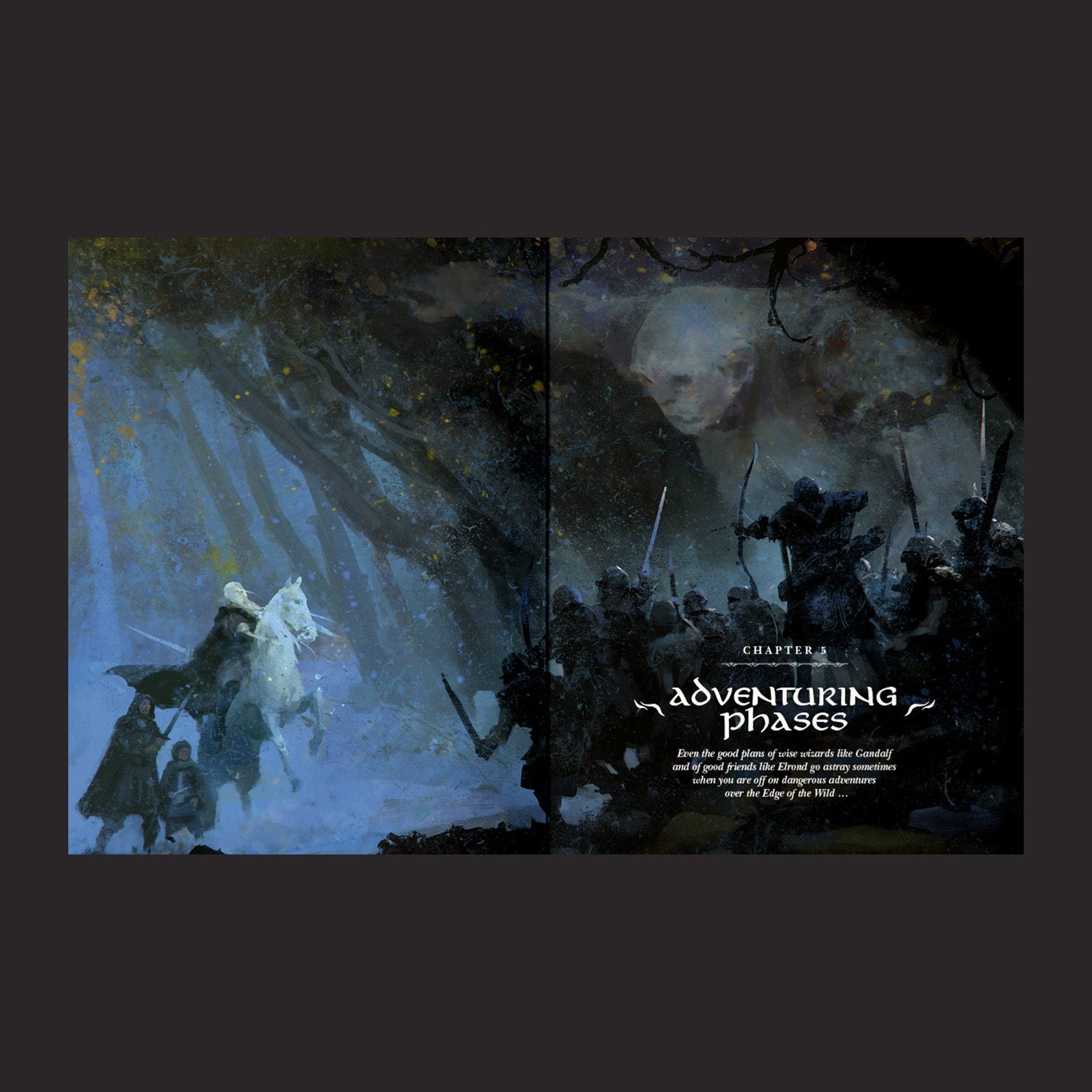 The Lord of the Rings RPG 5e, Core Rulebook interior rules and artwork spread 2