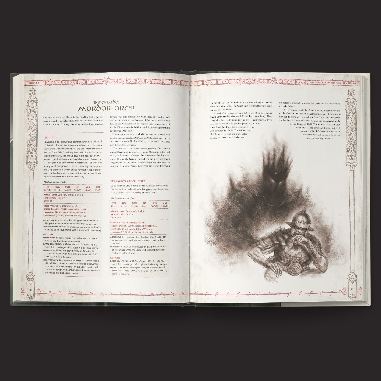 The Lord of the Rings RPG 5e, Trials of Saruman interior rules and artwork spread 3