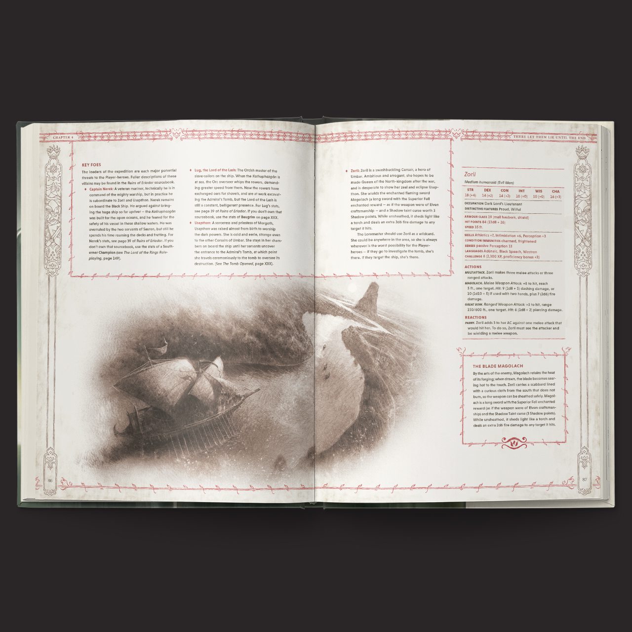 The Lord of the Rings RPG 5e, Trials of Saruman interior rules and artwork spread 4