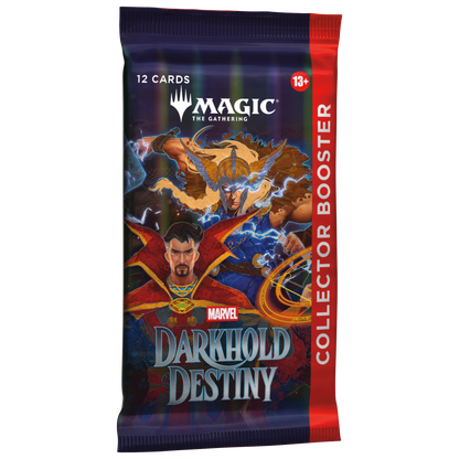 MTG Marvel Darkhold Destiny Collector Booster pack packaging with Marvel character artwork