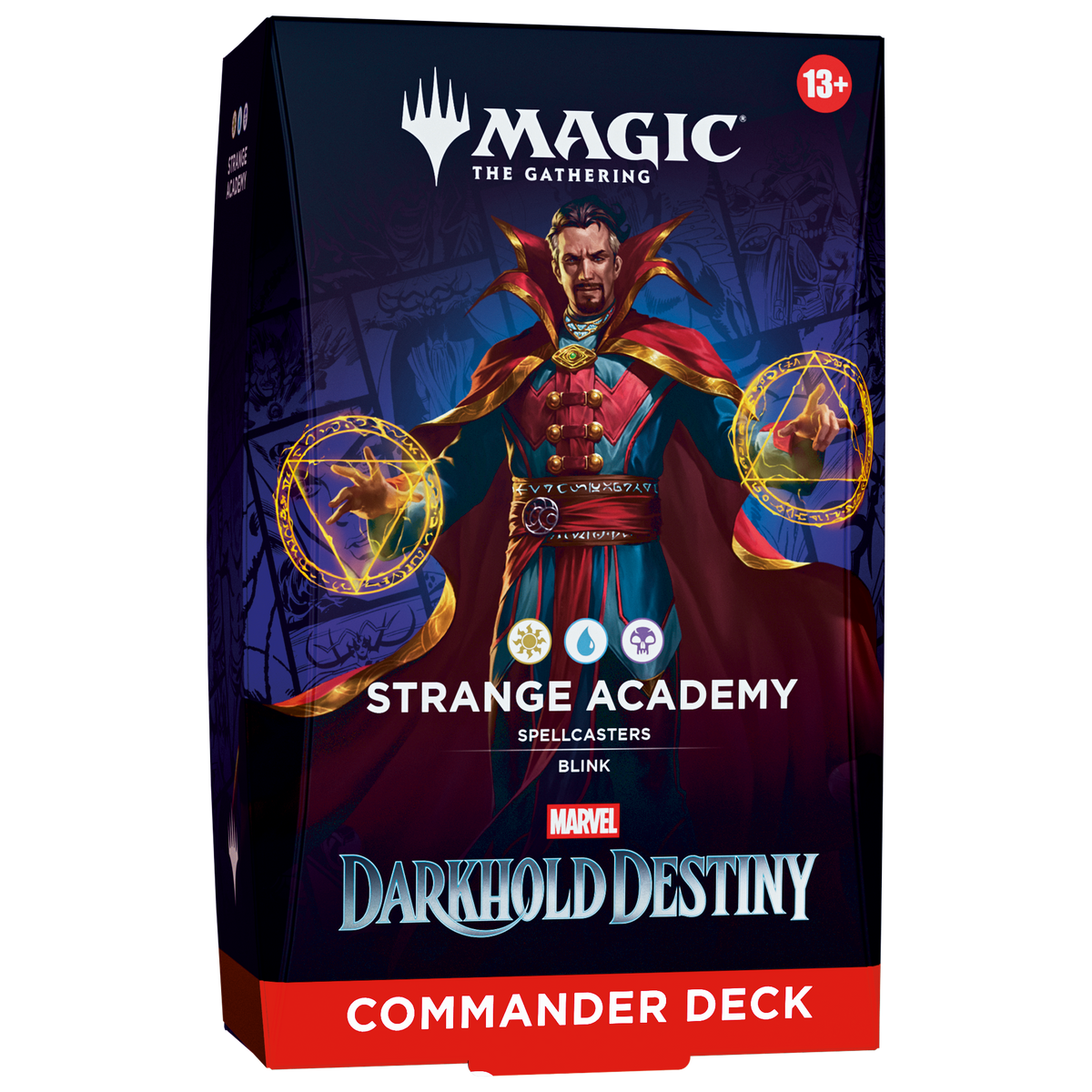 MTG Marvel Darkhold Destiny Strange Academy Commander Deck packaging with Doctor Strange