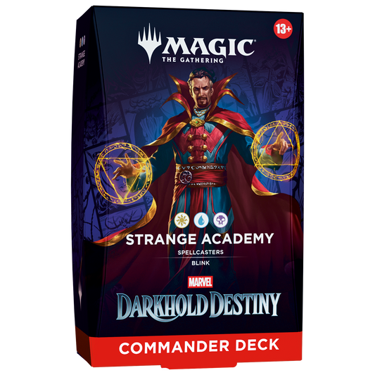 MTG Marvel Darkhold Destiny Strange Academy Commander Deck packaging with Doctor Strange