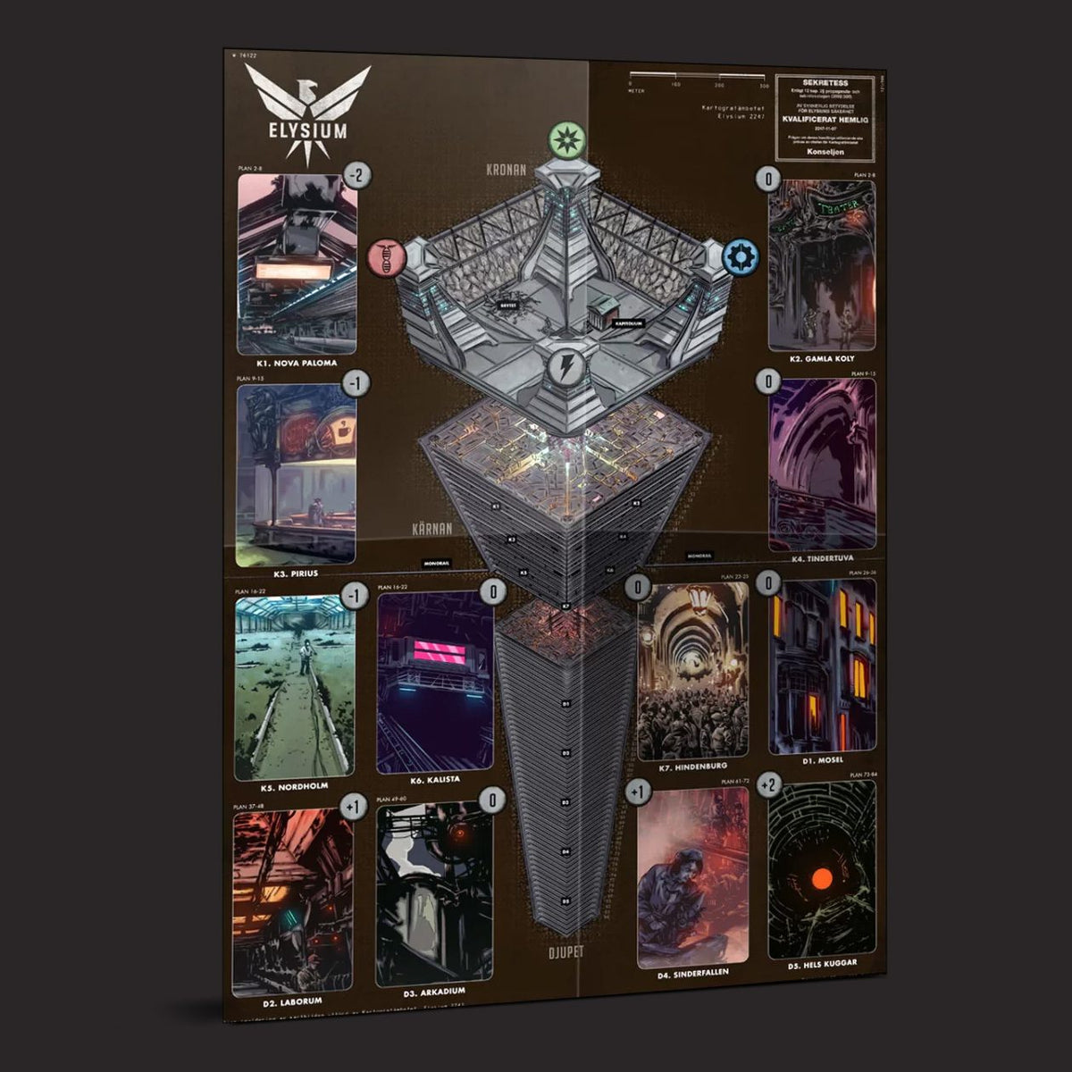 Mutant Year Zero RPG, Elysium Map front cover and product presentation