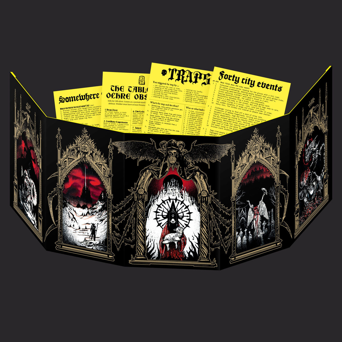 Mork Borg RPG, GM Screen gamemaster screen exterior panels