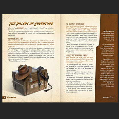 Outgunned Adventure Core Rulebook interior rules and artwork spread 01