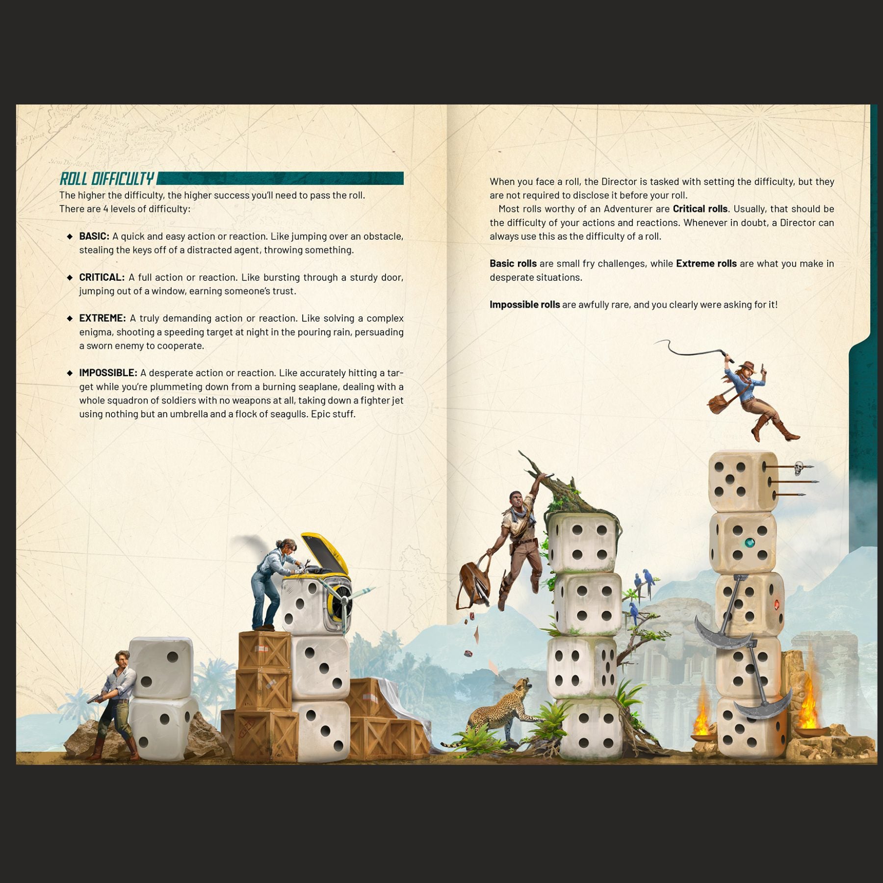 Outgunned Adventure Core Rulebook interior rules and artwork spread 05
