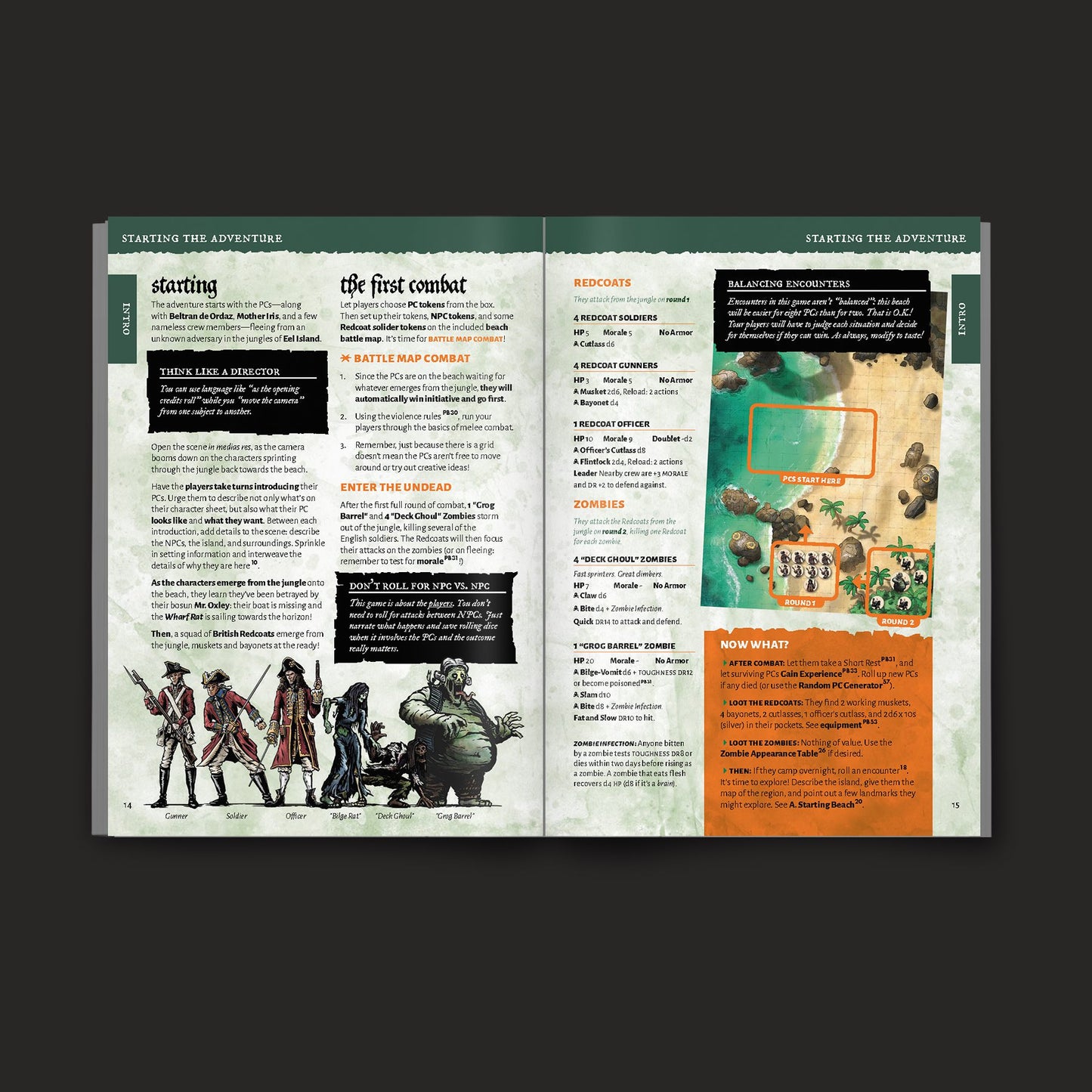 Pirate Borg Starter Set interior rules and artwork spread 02