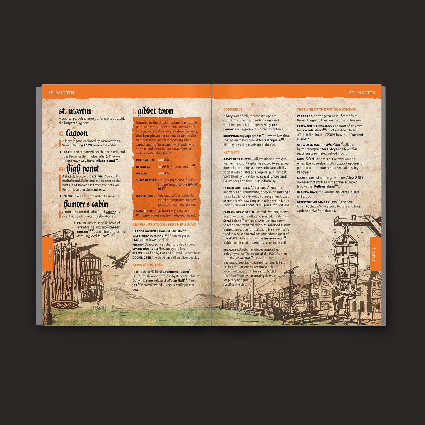 Pirate Borg Starter Set interior rules and artwork spread 03