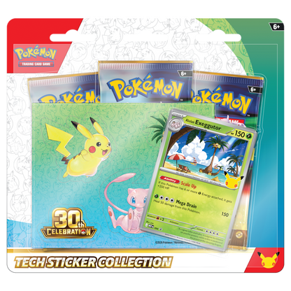 Pokémon TCG 30th Celebration Tech Sticker Collection featuring Alolan Exeggutor product packaging