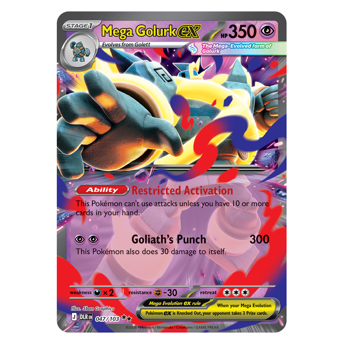 Pokémon TCG Mega Evolution Delta Reign card artwork, Mega Golurk ex