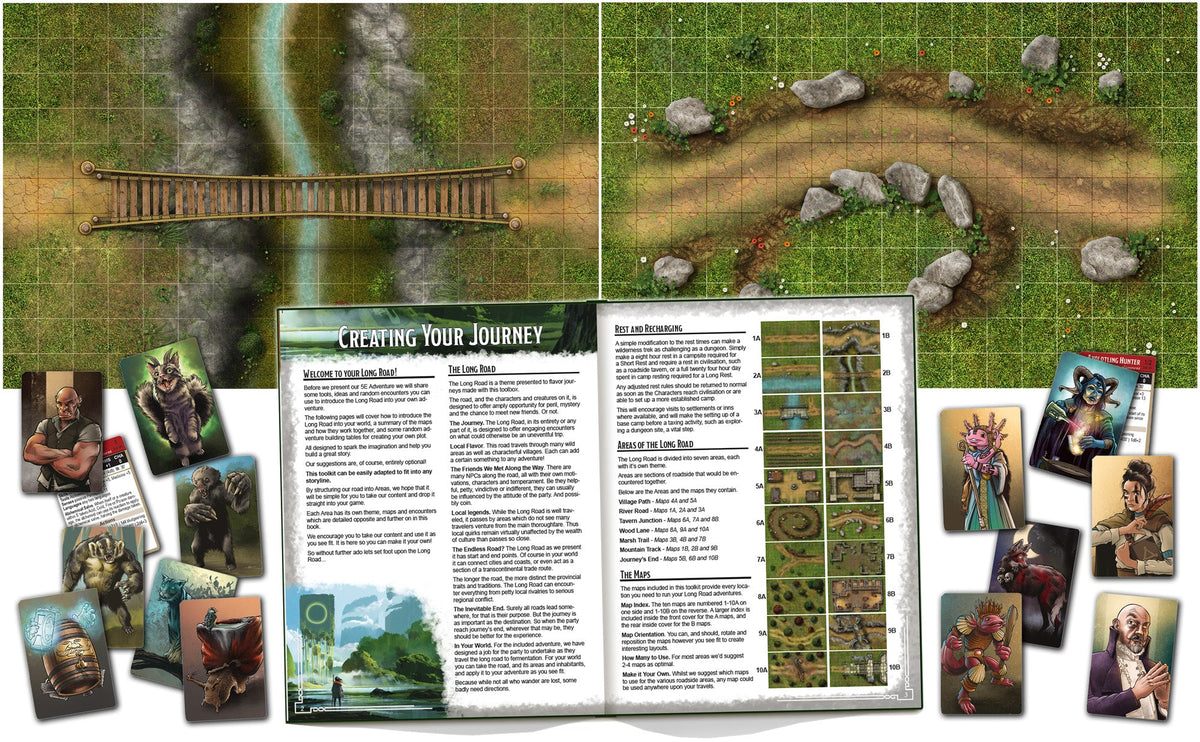 The Long Road RPG Toolbox maps cards and adventure book