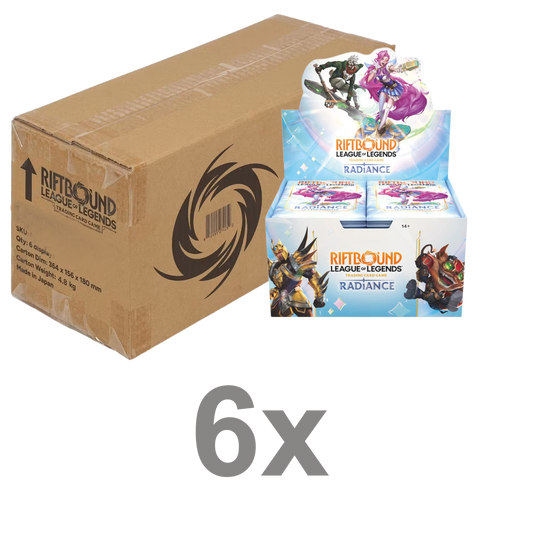 Riftbound Radiance sealed Booster Box Case containing six displays