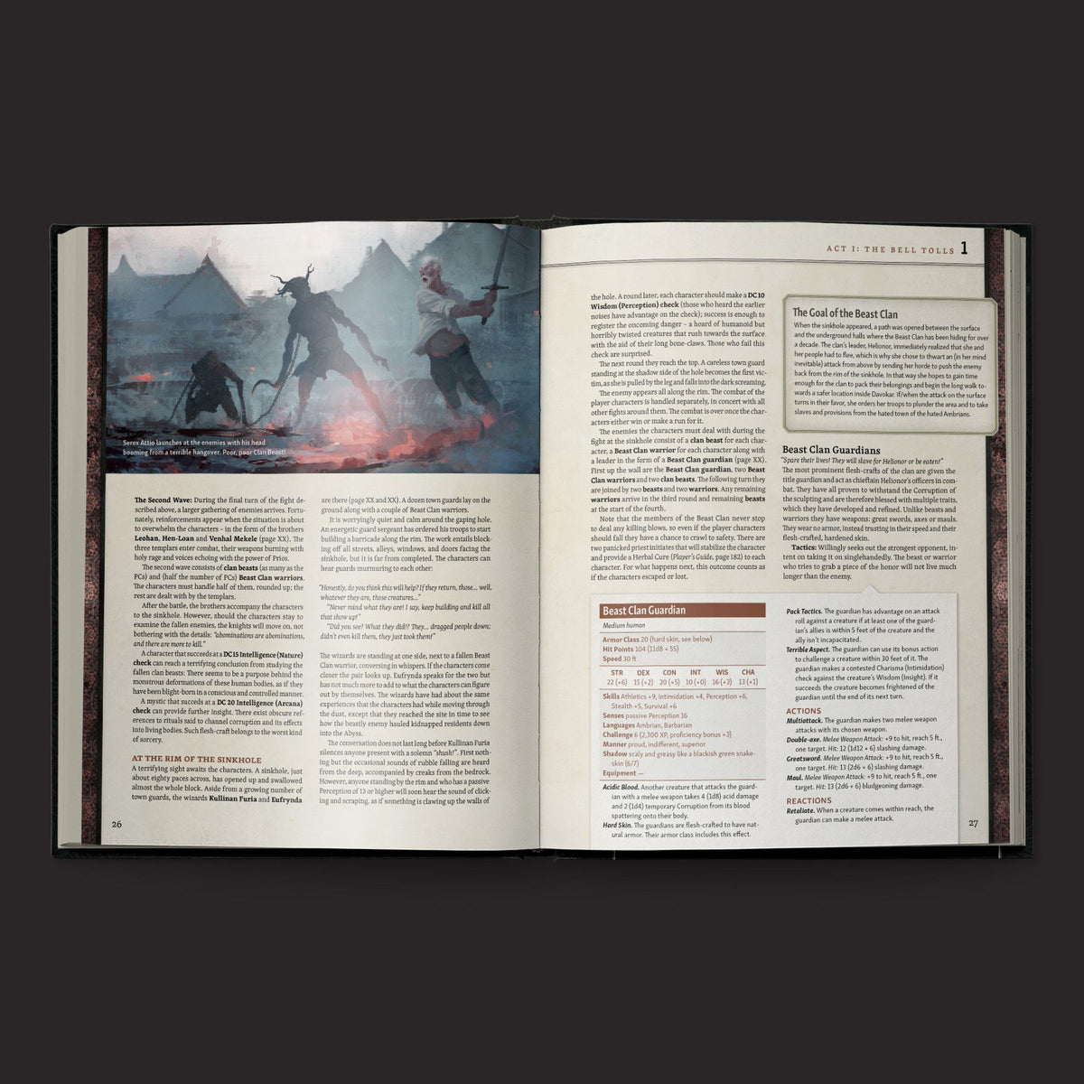 Ruins of Symbaroum 5E, The Throne of Thorns I interior rules and artwork spread 1