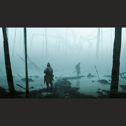 The Throne of Thorns III riders in a misty forest artwork