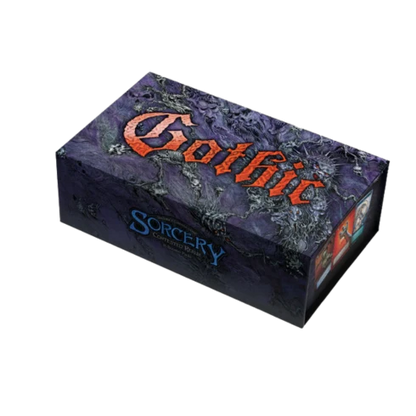 Sorcery TCG Gothic Booster Box with purple dark fantasy artwork and orange Gothic logo