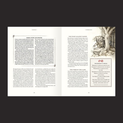 Vaesen Nordic Horror Roleplaying Core Rulebook interior rules and artwork spread 2