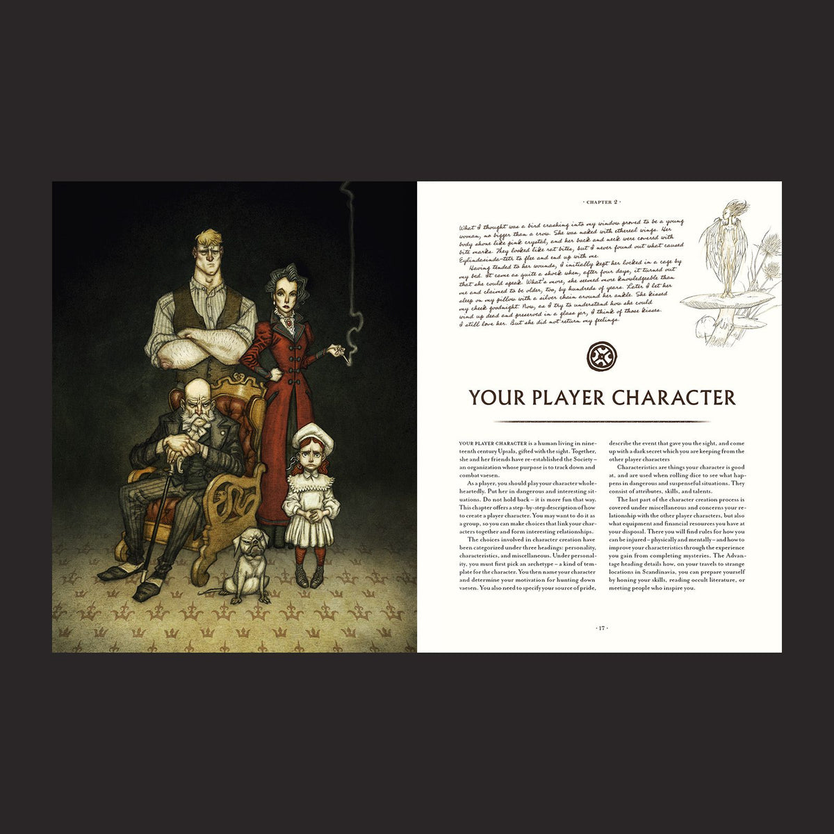 Vaesen Nordic Horror Roleplaying Core Rulebook interior rules and artwork spread 3