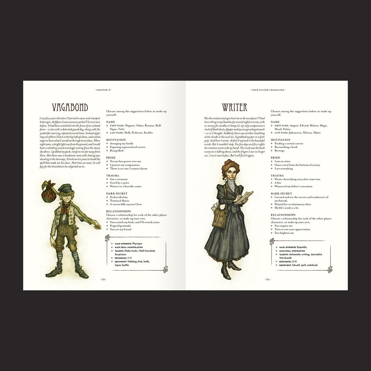 Vaesen Nordic Horror Roleplaying Core Rulebook interior rules and artwork spread 4