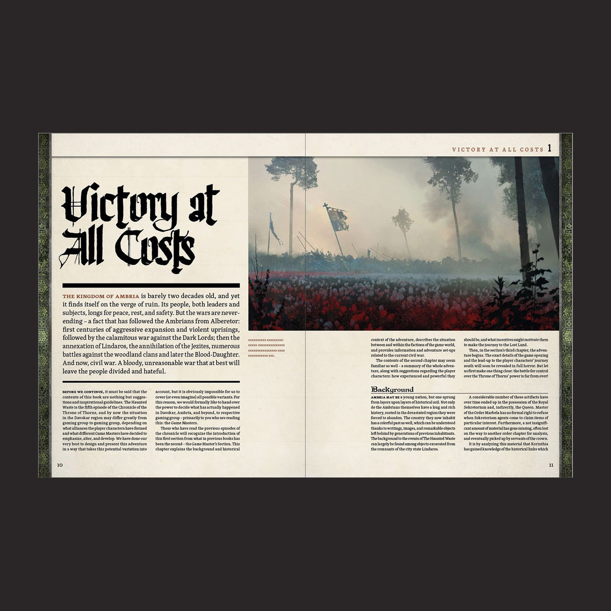 Symbaroum RPG, Alberetor, The Haunted Waste interior rules and artwork spread