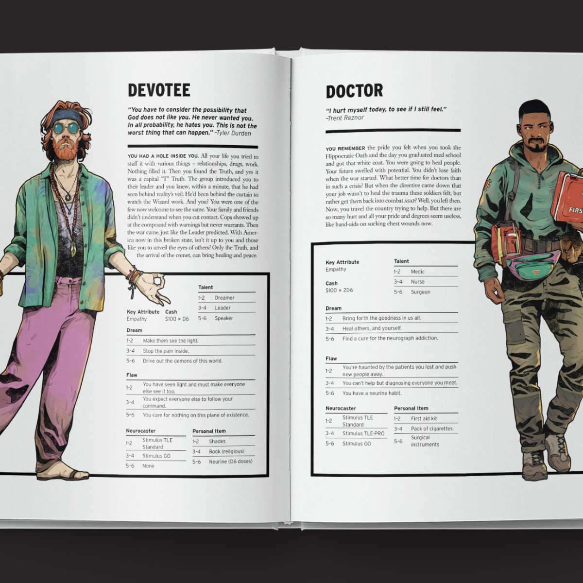 The Electric State RPG, Core Rulebook interior rules and artwork spread 3