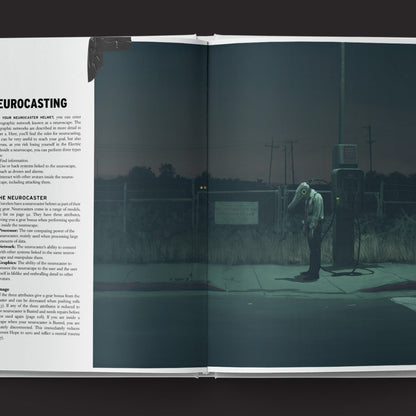 The Electric State RPG, Core Rulebook interior rules and artwork spread 4