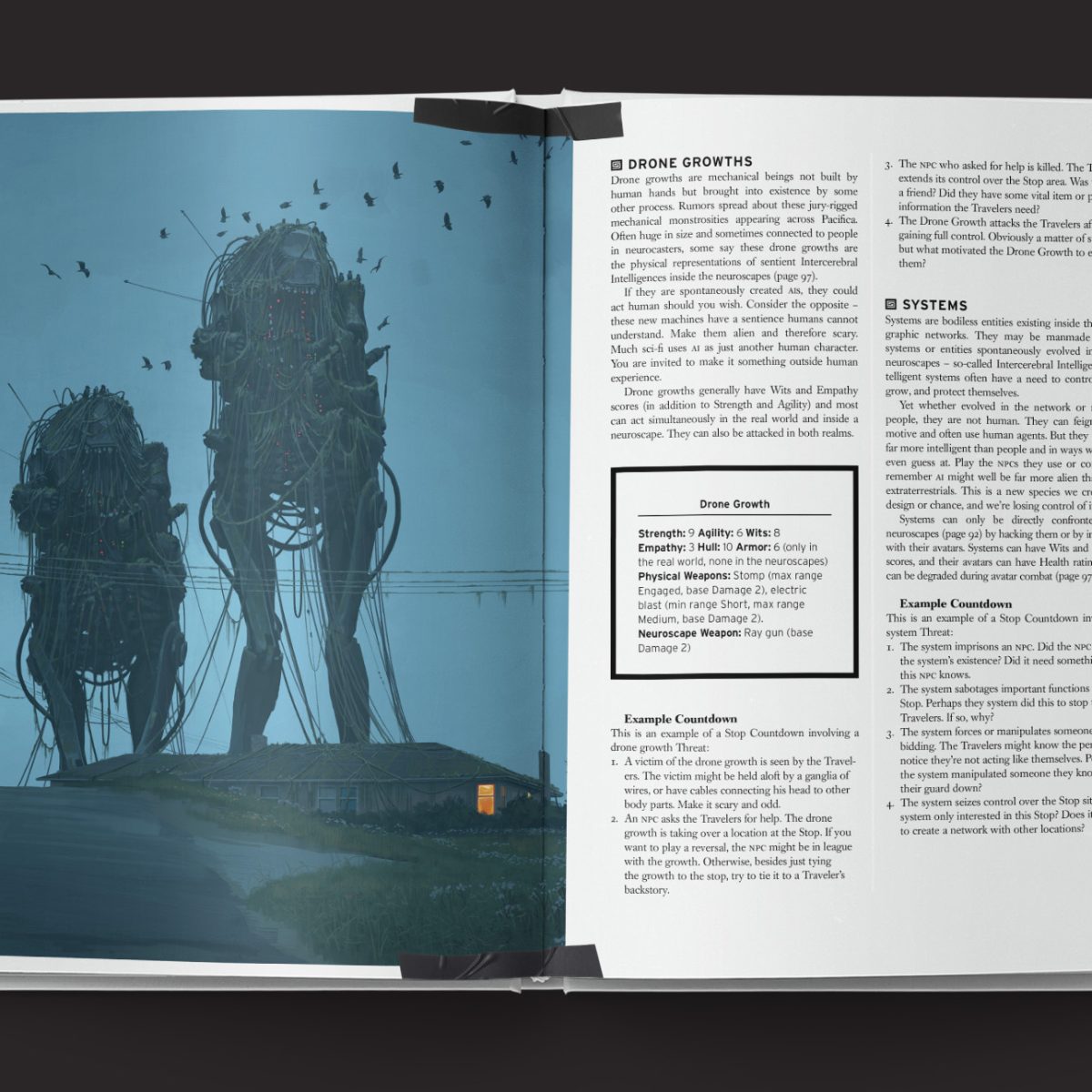The Electric State RPG, Core Rulebook interior rules and artwork spread 6